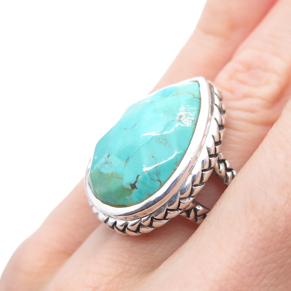 BARSE 925 Sterling Silver Vintage Real Lone Mountain Turquoise Ring Size 6