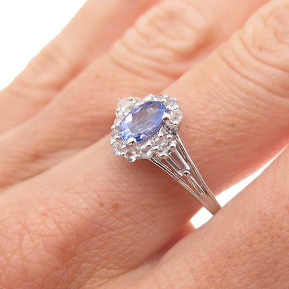 Chuck Clemency 925 Sterling Silver Real Tanzanite & White Topaz Ring Size 8.25