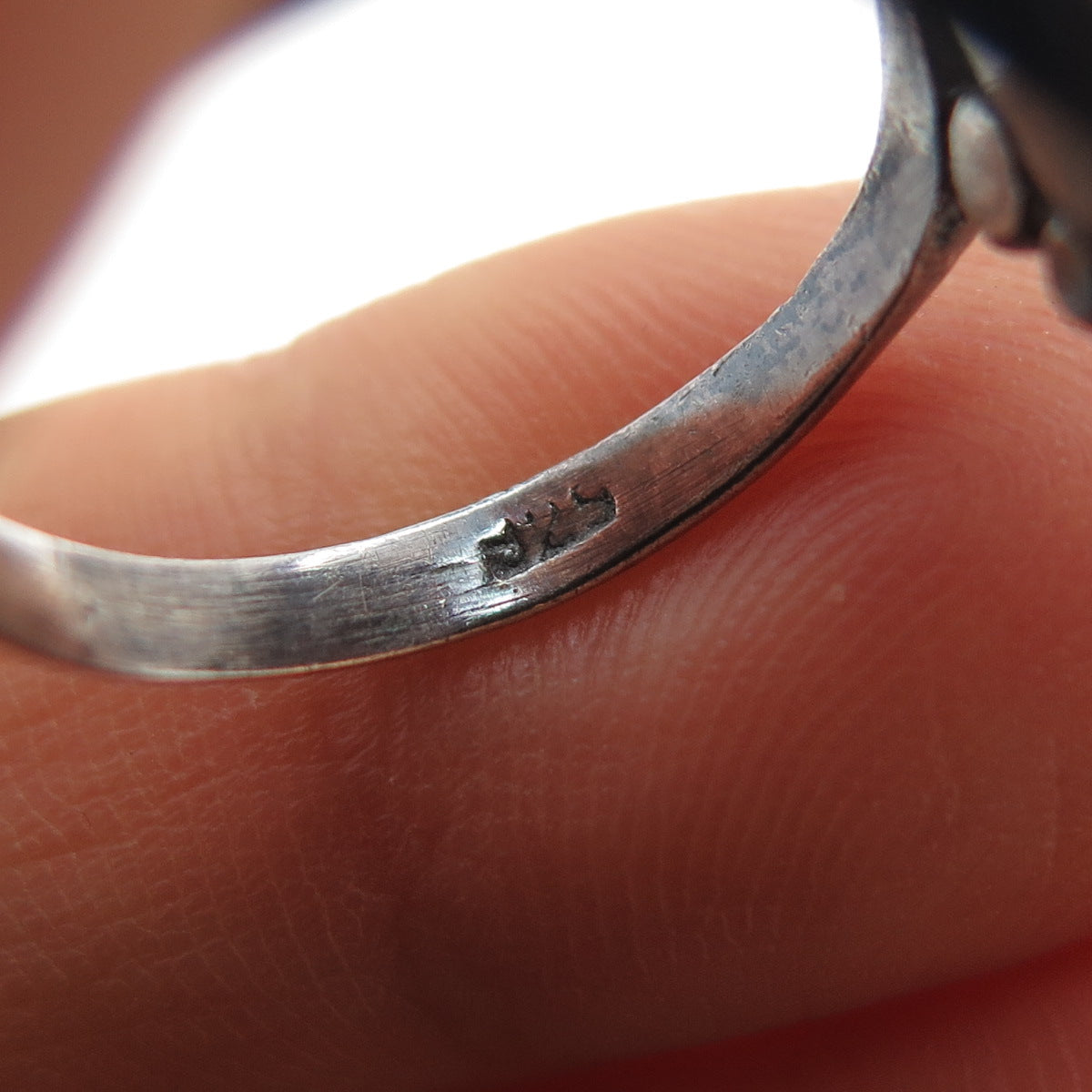 925 Sterling Silver Vintage Real Black Onyx Beaded Oxidized Ring Size 6