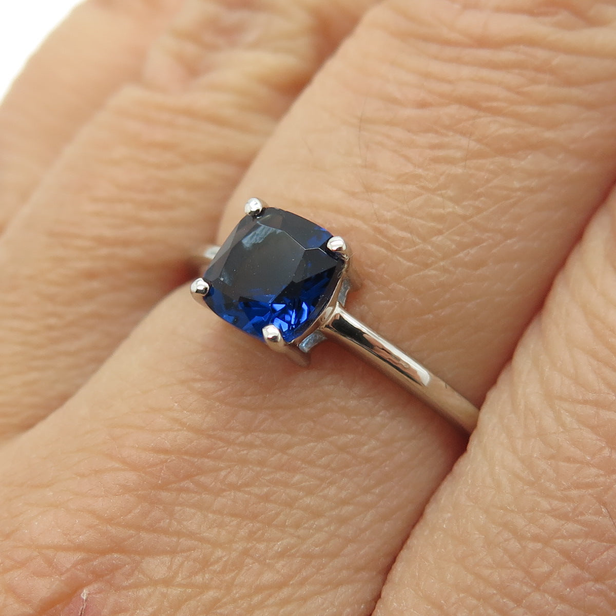 DAZZLERS 925 Sterling Silver Nano Sapphire Minimalist Ring Size 8