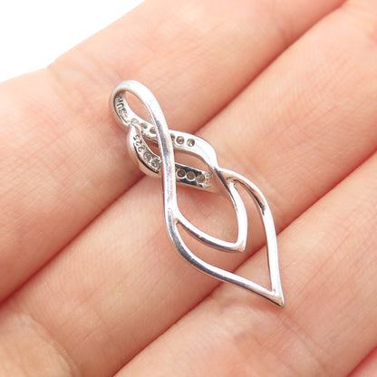 SUN 925 Sterling Silver Real Round-Cut Diamond Twisted Charm Pendant