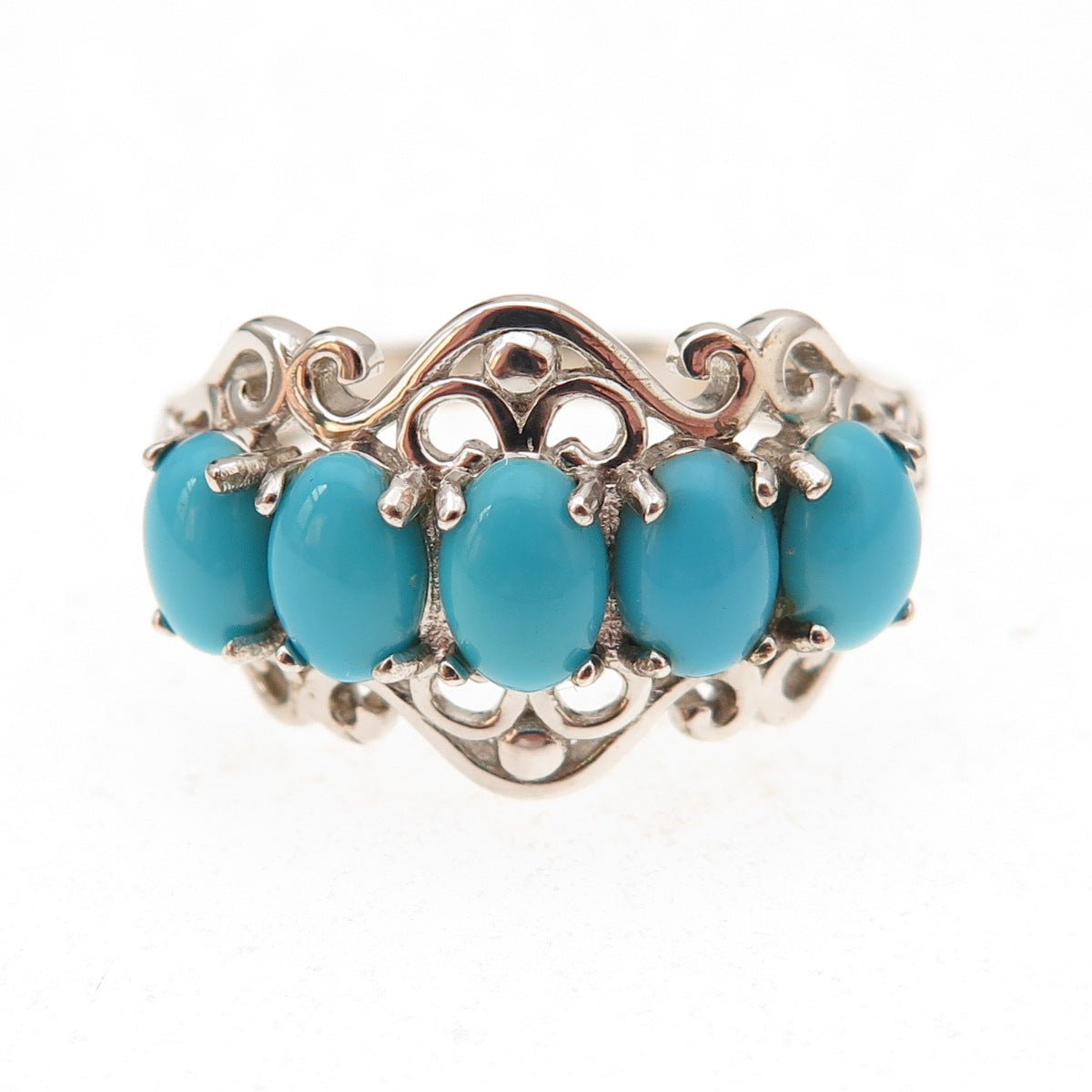 925 Sterling Silver Real Sleeping Beauty Turquoise Swirl Ring Size 8