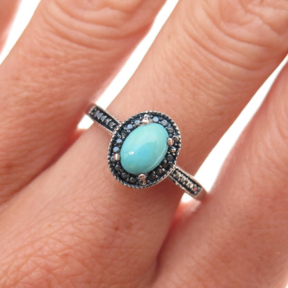 Chuck Clemency 925 Sterling Silver Real Blue Diamond & Turquoise Ring Size 7.75