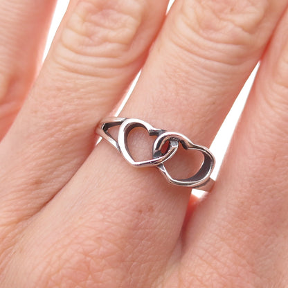 925 Sterling Silver Vintage Interlocked Heart Oxidized Ring Size 7.75