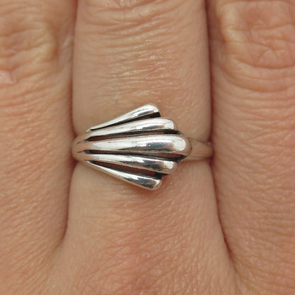 925 Sterling Silver Vintage Israel Ribbed Modernist Ring Size 7.25