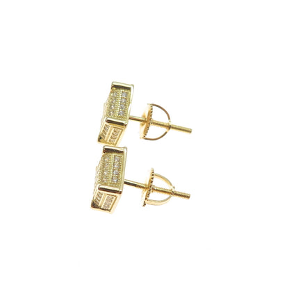 925 Sterling Silver Gold Plated Round-Cut C Z Stud Earrings