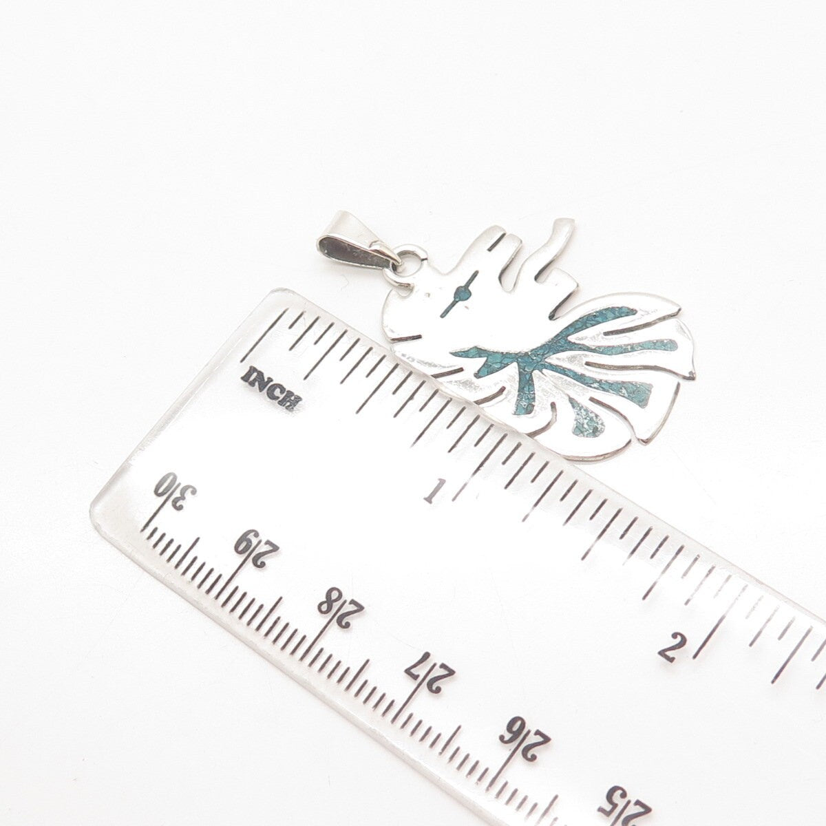 925 Sterling Silver Vintage Mexico Turquoise Gem Inlay Abstract Pendant
