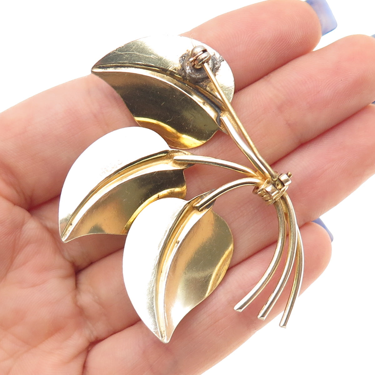 HANS MYHRE 925S Sterling Silver Gold Plated Vintage Norway Enamel Floral Brooch