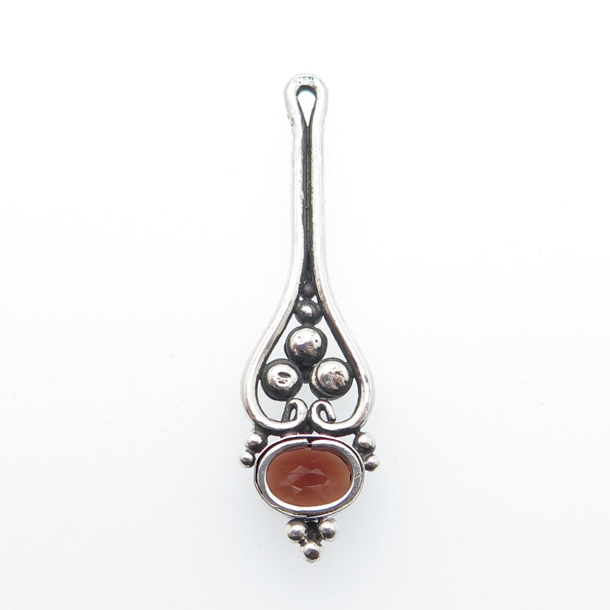 925 Sterling Silver Vintage Real Red Garnet Floral Blossom Drop Pendant