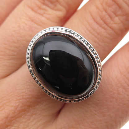AF DESIGN 925 Sterling Silver Vintage Real Black Onyx Swirl Oxidized Ring Size 8