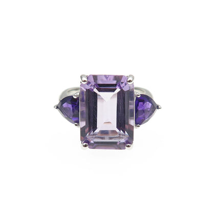 JCL Colleen Lopez 925 Sterling Real Emerald & Triangle-Cut Amethyst Ring Size 6