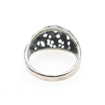 925 Sterling Silver Vintage Modernist Dome Oxidized Ring Size 6