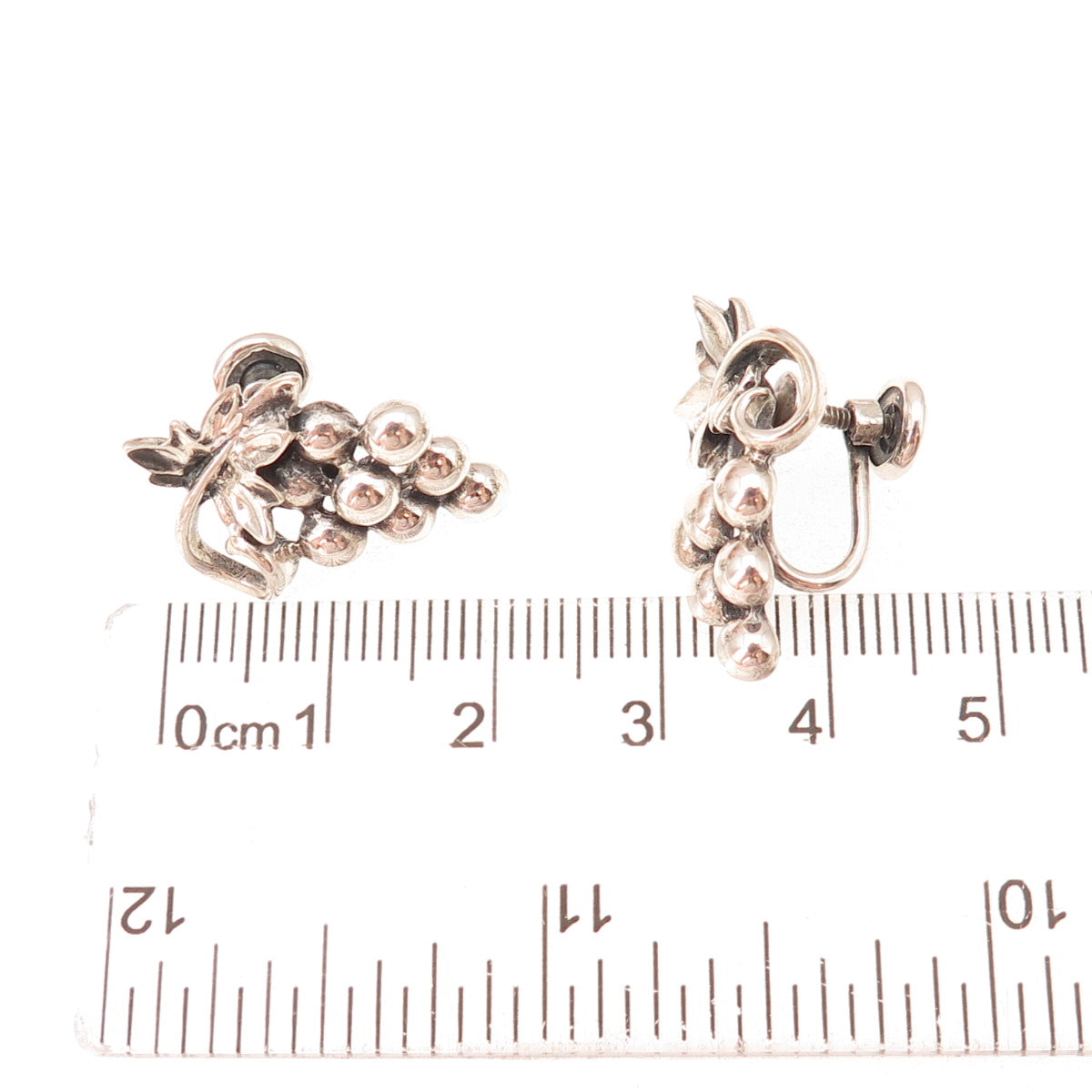 925 Sterling Silver Antique Art Deco Grape Oxidized Screw Back Earrings