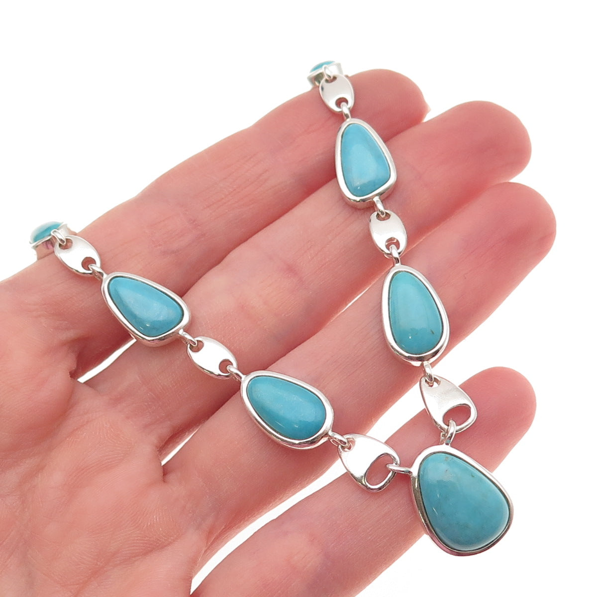 Whitney Kelly Sterling Silver Vintage Real Turquoise Centerpiece Necklace Part