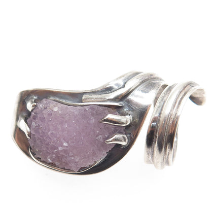 925 Sterling Silver Vintage Amethyst Modernist Cobra Adjustable Ring Size 8.5