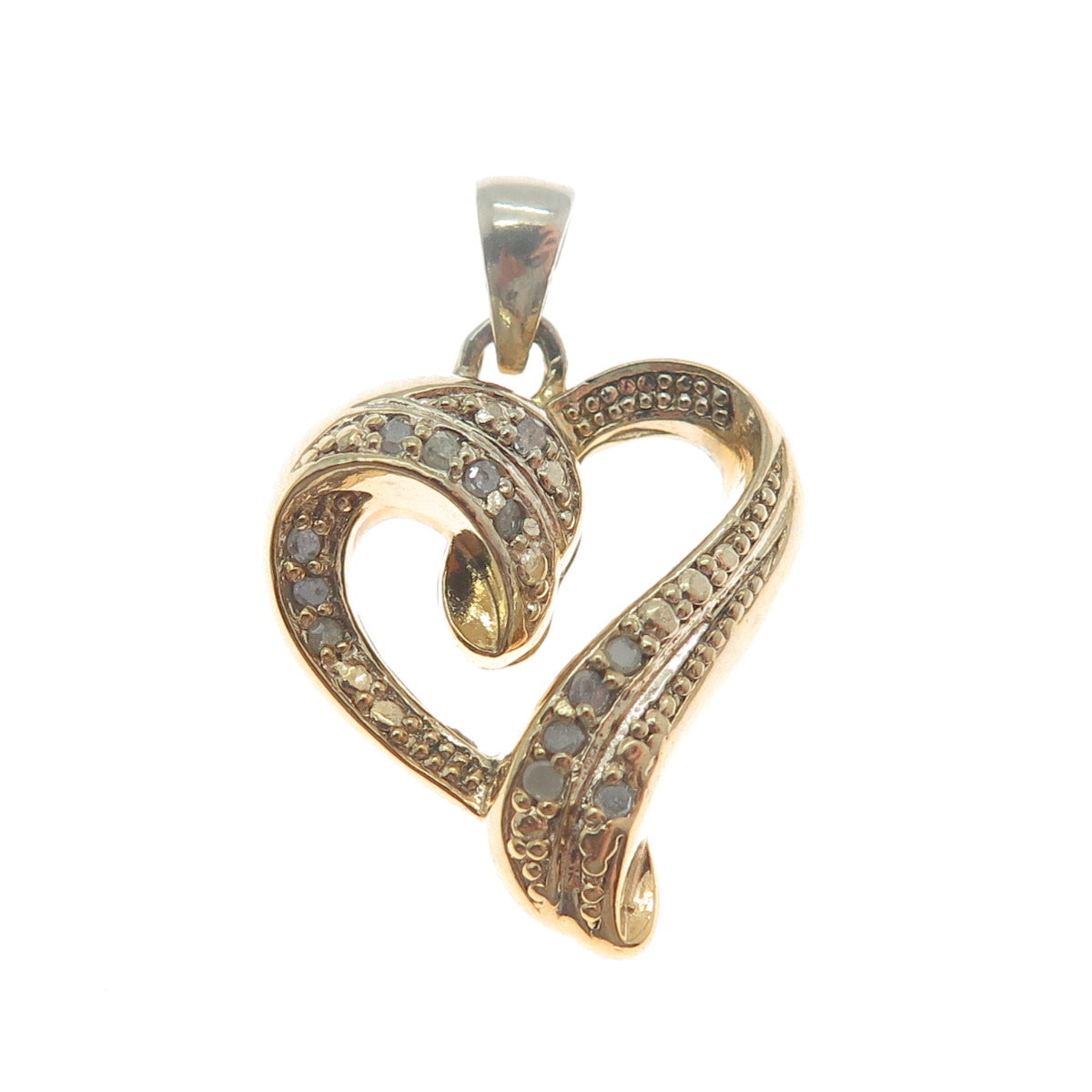 925 Sterling Silver Gold Plated Real Round-Cut Diamond Heart Minimalist Pendant