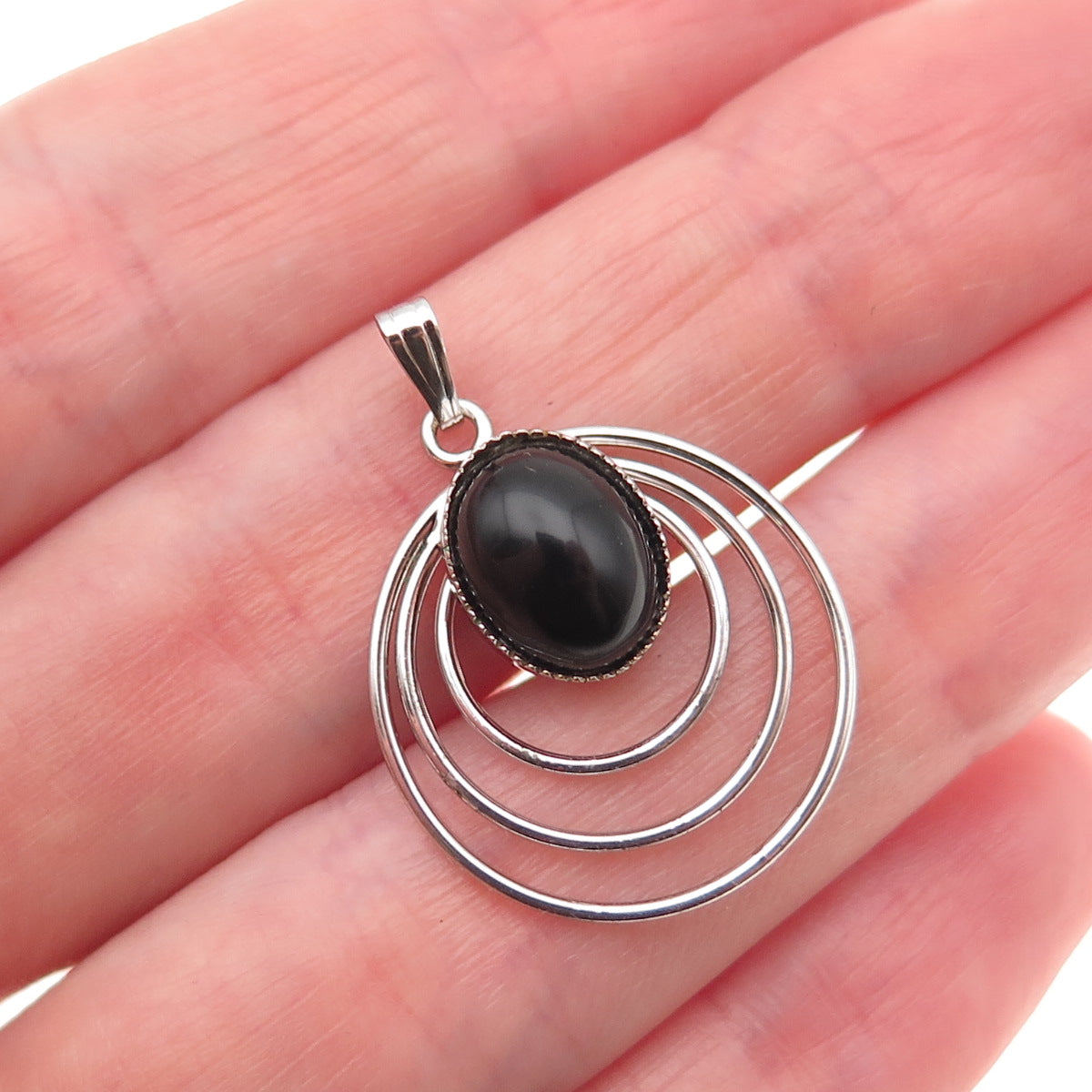 1/20 12K White Gold Filled Antique Art Deco Real Black Onyx Charm Pendant