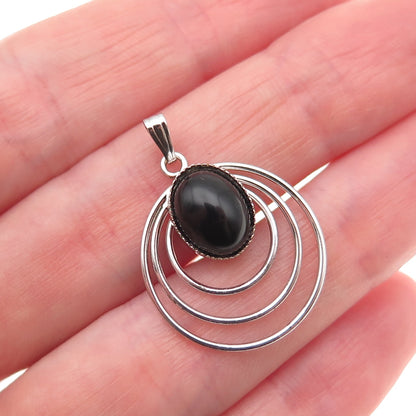 1/20 12K White Gold Filled Antique Art Deco Real Black Onyx Charm Pendant