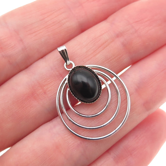 1/20 12K White Gold Filled Antique Art Deco Real Black Onyx Charm Pendant