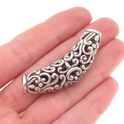 925 Sterling Silver Vintage Real Amethyst Floral Swirl Slide Pendant