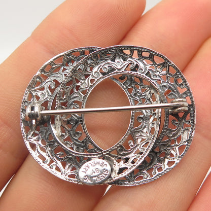 925 Sterling Silver Vintage Jewelart Ornate Pin Brooch