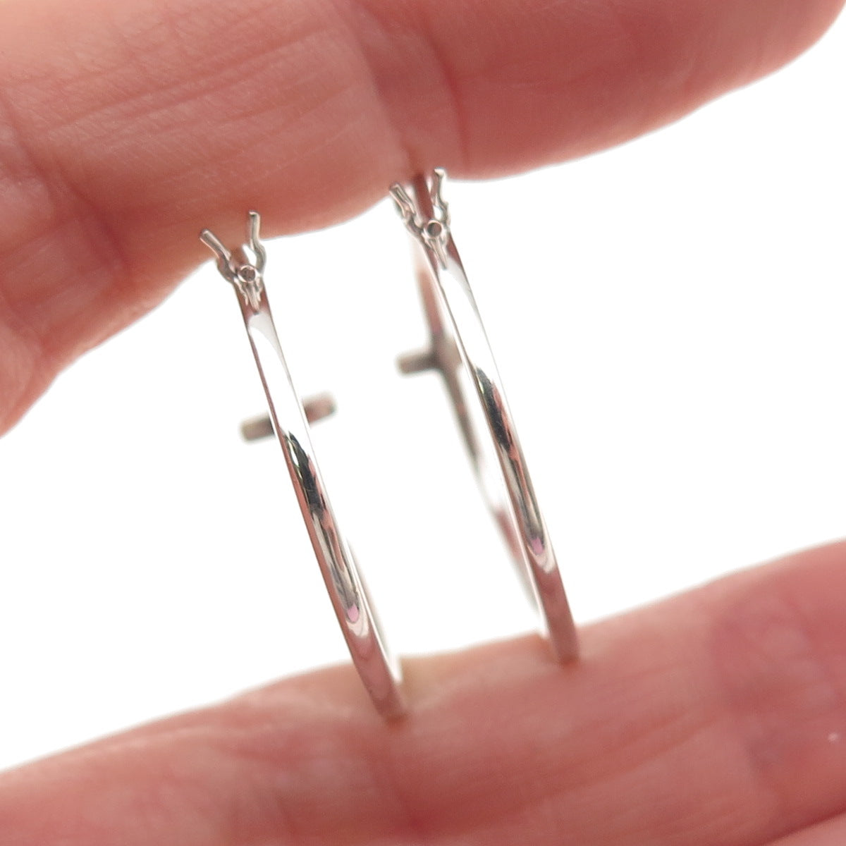 Sun 925 Sterling Silver 10K Gold Real Round-Cut Diamond Cross Hoop Earrings
