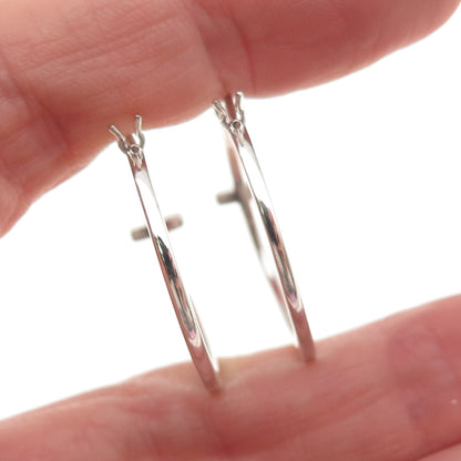 Sun 925 Sterling Silver 10K Gold Real Round-Cut Diamond Cross Hoop Earrings