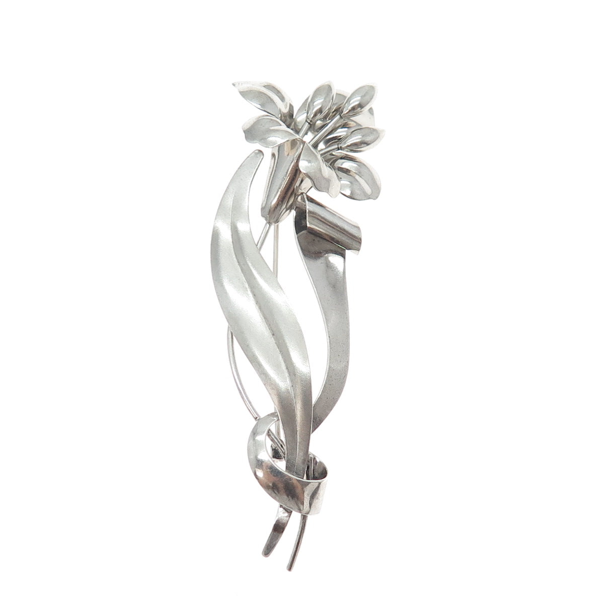 CARL ART 925 Sterling Silver Antique Art Deco Lily Flower Pin Brooch