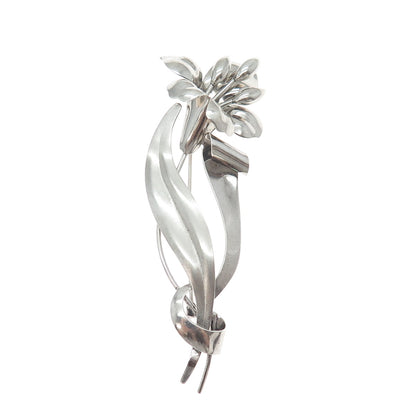 CARL ART 925 Sterling Silver Antique Art Deco Lily Flower Pin Brooch