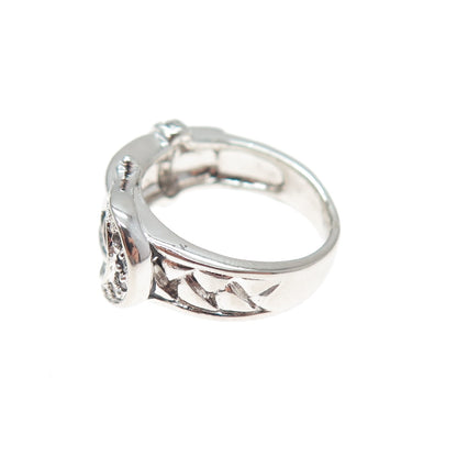 925 Sterling Silver Round-Cut C Z Woven Belt Buckle Ring Size 6