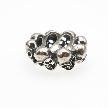 925 Sterling Silver Vintage Skull All Around Oxidized Biker Ring Size 9