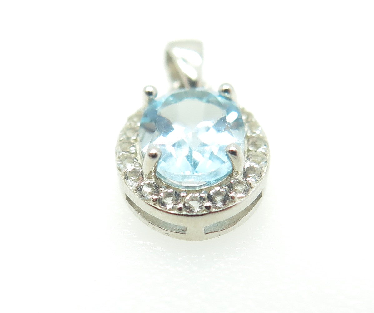 HAN 925 Sterling Silver Real Round & Oval-Cut White & Blue Topaz Pendant