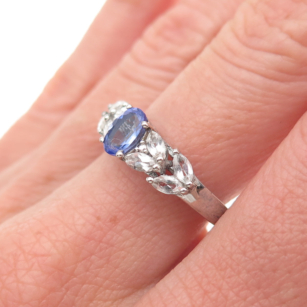 Chuck Clemency 925 Sterling Silver Real Tanzanite & White Topaz Ring Size 7