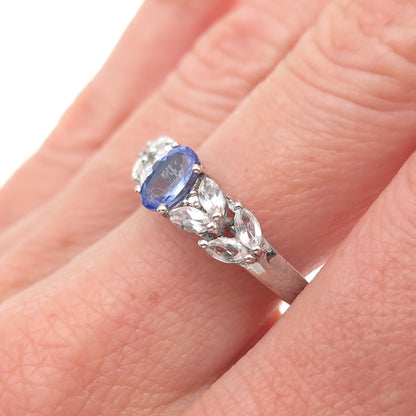 Chuck Clemency 925 Sterling Silver Real Tanzanite & White Topaz Ring Size 7