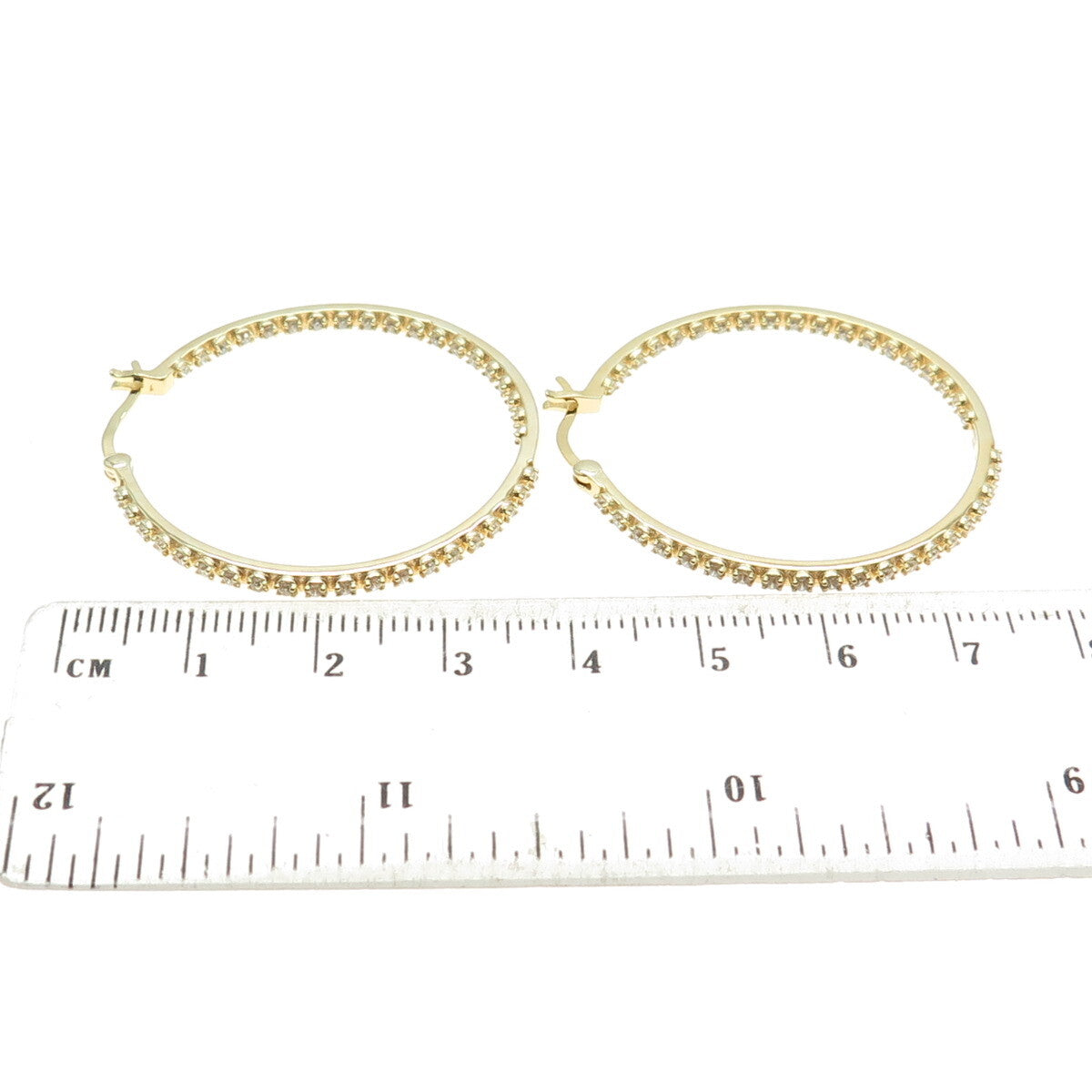 DEE BERKLEY JEWELRY 925 Sterling Silver Gold Plated C Z Hinged Hoop Earrings