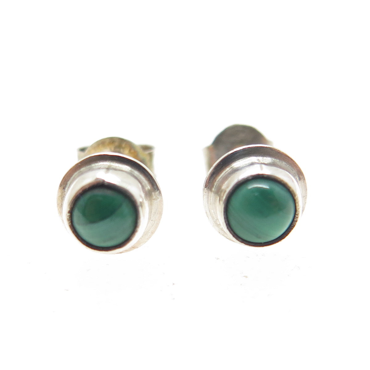 925 Sterling Silver Vintage Real Malachite Stud Earrings