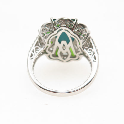 925 Sterling Silver Real Turquoise Peridot & White Topaz Ring Size 8.25