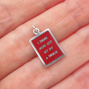 925 Sterling Red Enamel I Think Mine Got Hit By A Truck Minimalist Charm Pendant