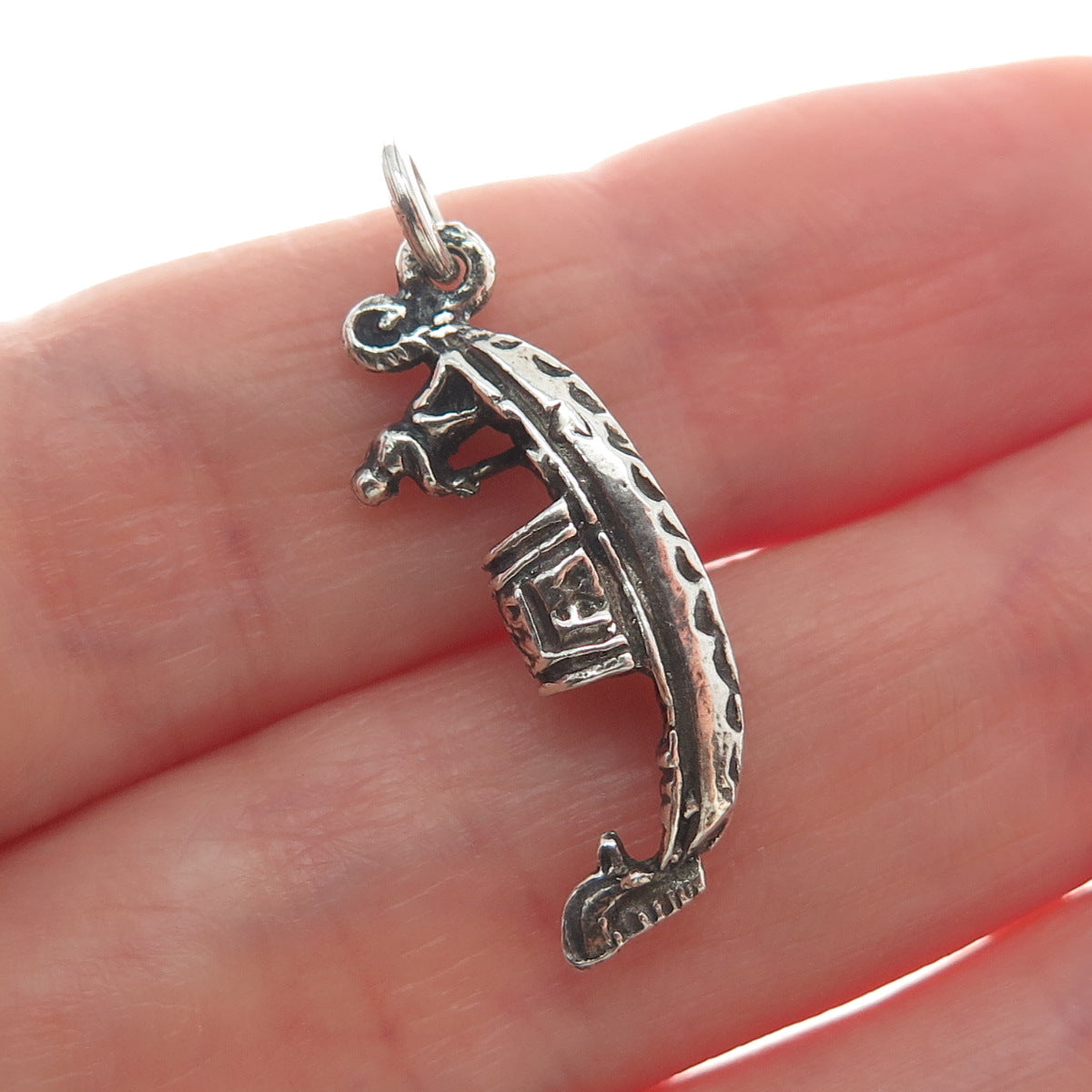 800 Silver Vintage Gondola Boat Minimalist Oxidized Charm Pendant