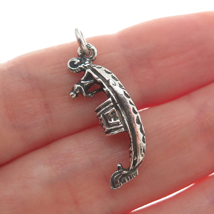 800 Silver Vintage Gondola Boat Minimalist Oxidized Charm Pendant