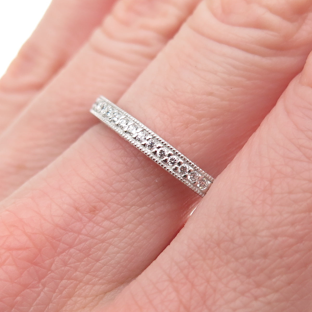 925 Sterling Silver Round-Cut C Z Eternity Stackable Band Ring Size 8