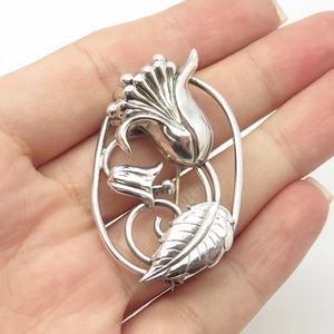 925 Sterling Silver Antique Art Deco Lang Floral Leaf Pin Brooch