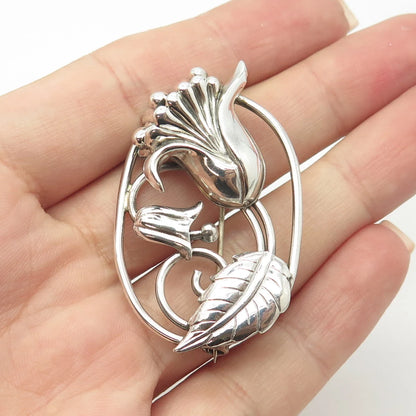 925 Sterling Silver Antique Art Deco Lang Floral Leaf Pin Brooch
