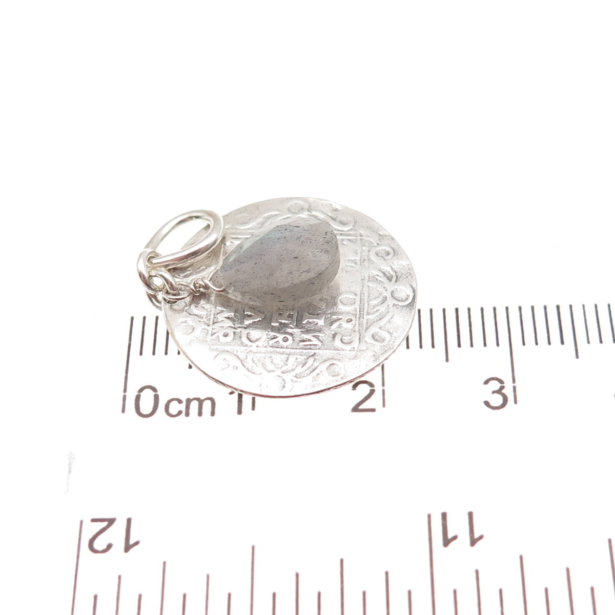 925 Sterling Silver Vintage Real Labradorite Venetian Coin Charm Pendant