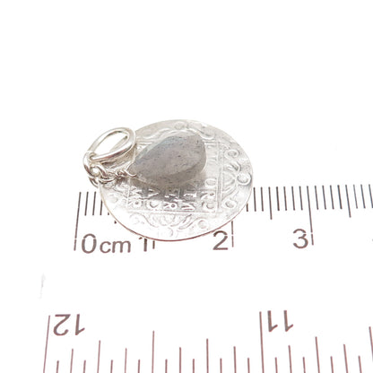 925 Sterling Silver Vintage Real Labradorite Venetian Coin Charm Pendant