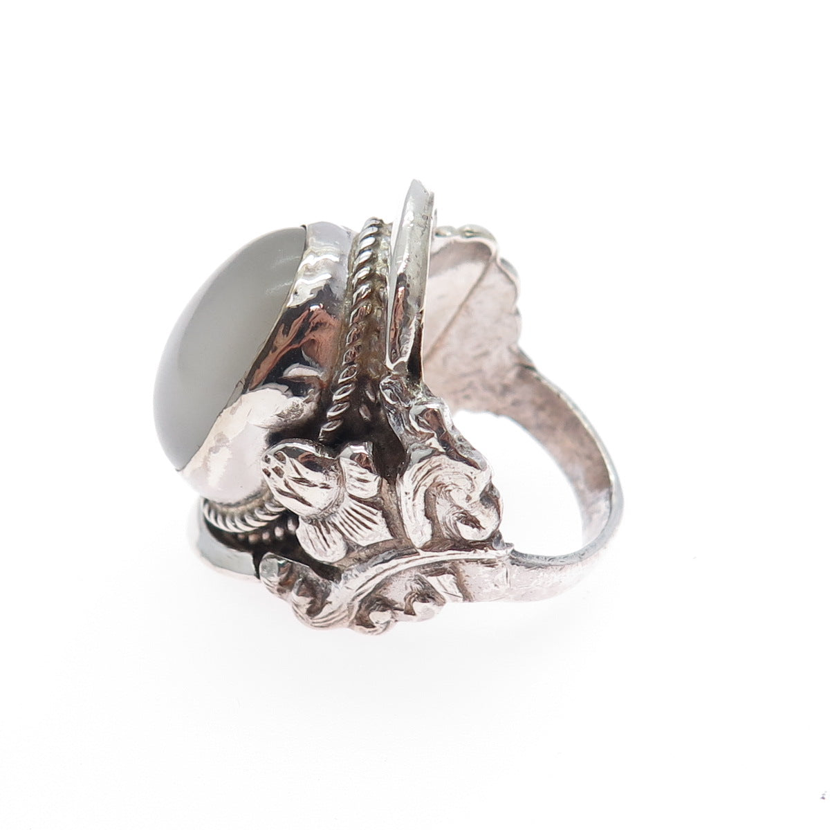 925 Sterling Silver Vintage Real Cabochon Moonstone Flower Ring Size 9.5