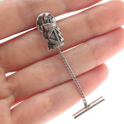 OSTBY & BARTON 925 Sterling Vintage Golf Club Oxidized Tie Tack w/ Button Chain