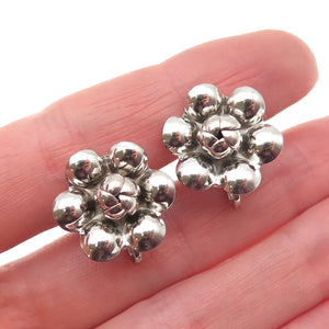 925 Sterling Silver Vintage Flower Oxidized Screw Back Earrings