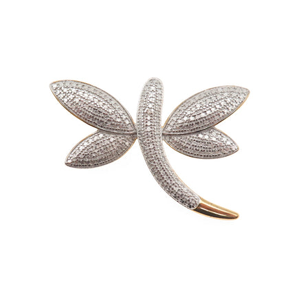 925 Sterling Silver Gold Plated Real Diamond Accent Dragonfly Pin Brooch
