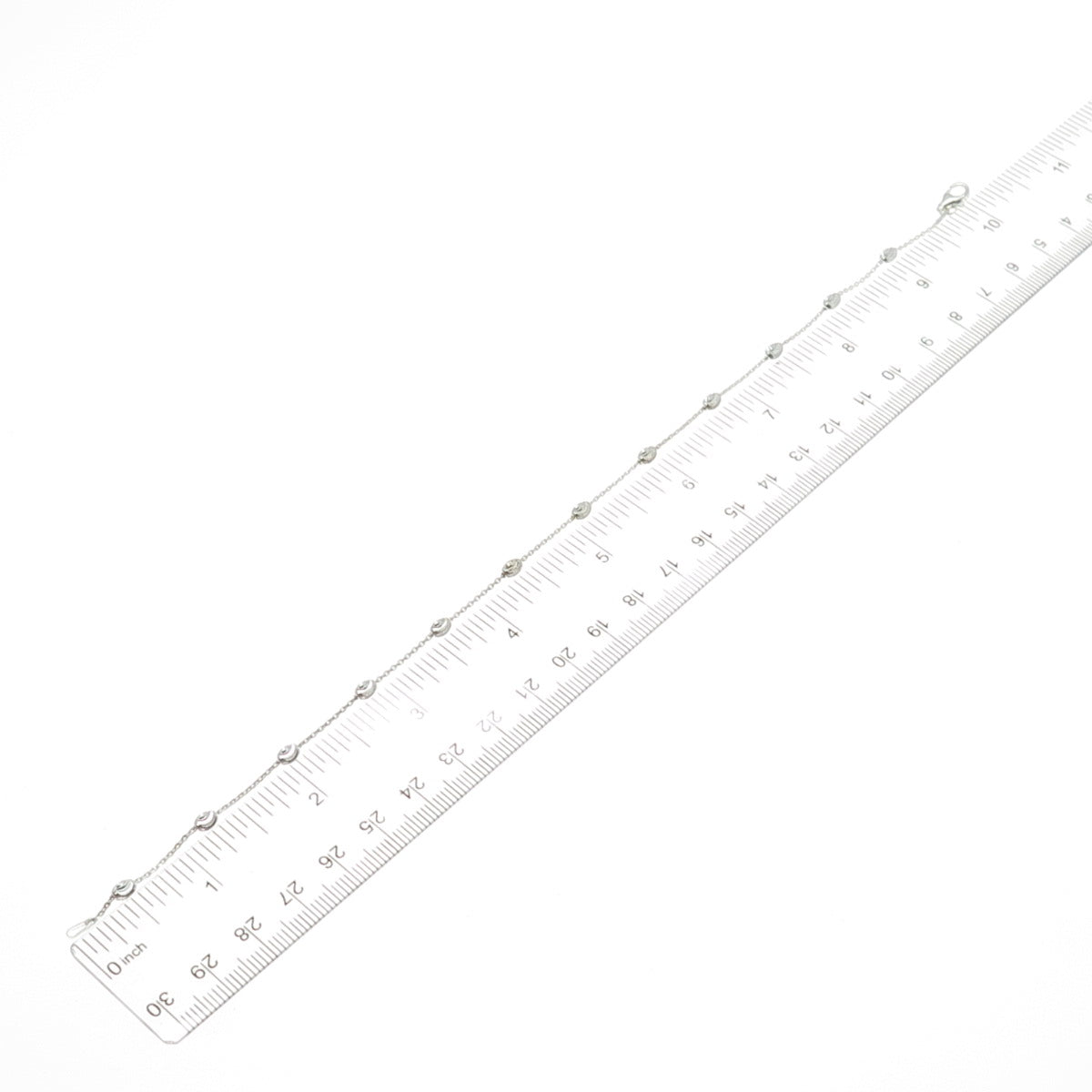 925 Sterling Silver Italy Diamond-Cut Bead Station Cable Anklet / Bracelet 10"